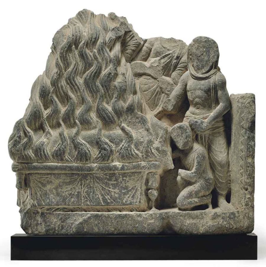 Buddha's cremation - gray schist relief from Gandhara, 2nd-3rd century