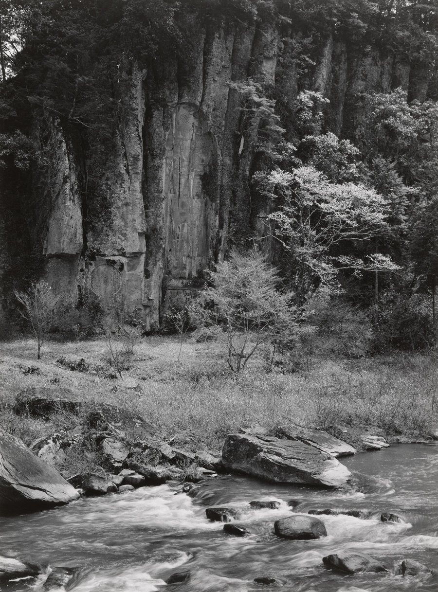 The Muro River with the Figure of Miroku Carved in the Cliff (Spring)